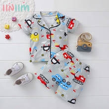 Kids Boys Girls Two Piece Soft Cotton Cartoon Print Pajamas Set Button Down Short Sleeve Blouse Tops+Shorts Sleepwear Loungewear 2024 - buy cheap