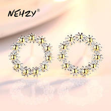 NEHZY S925 Stamp Stud Earrings High Quality Woman Fashion Jewelry Retro Sun Flower Circle Hollow Tremella Stud Earrings 2024 - buy cheap