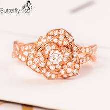 BK 18k Rose Gold Moissanite Rings For Women 5.9g Genuine Gold Rose Unique Design Wedding Party Engagement Anniversary Jewelry 2024 - buy cheap