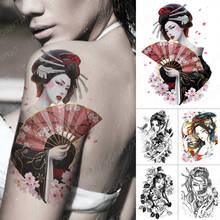 Tatuaje temporal impermeable para hombres y mujeres, pegatina japonesa plegable, tatuajes Flash de Geisha, belleza de loto, arte corporal, tatuaje falso para brazo 2024 - compra barato