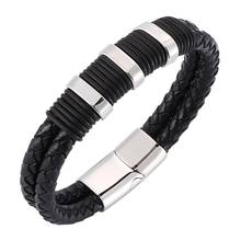 Trendy Black Braided Leather Bracelet Men Jewelry Stainless Steel Magnetic Buckle Fashion Leather Rope Bracelet Wristband Gifts 2024 - buy cheap