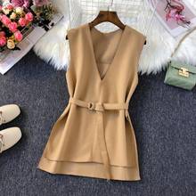 2020 Spring Autumn Winter Sleeveless Women Vest V-Neck Slim Waist Belt Woolen Vest for Women Pullover Waistcoat Female Outerwear 2024 - buy cheap