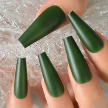 Изумрудно-зеленые накладные ногти, Длинные накладные ногти балерины, лучшие акриловые ногти, искусственные накладные ногти, матовые, для красоты женщин 2024 - купить недорого