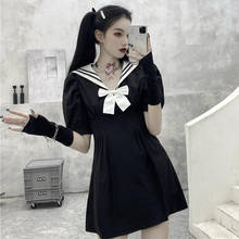 Navy Sailor Collar Bow Tie Black Dress Women's Short-Sleeved Summer 2020 dresses Gothic Sweet Girls Short Mini Vestido Femme 2024 - buy cheap