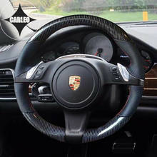 Funda de volante de coche para Porsche Panamera, cubierta de fibra de carbono negra y cuero genuino perforado, soporte de costura a mano personalizado 2024 - compra barato