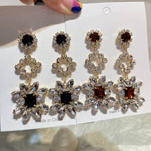 Luxury Korean Flower Crystal Dangle Earrings For Women Girls Fashion Sqaure Party Jewelry Pendientes Gifts 2024 - buy cheap