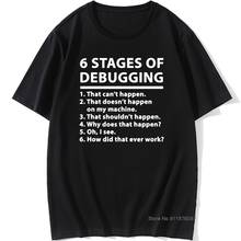 Camiseta masculina para depuração impressa, 6 estágios de manga curta de algodão, codificação de bug, computador, camiseta engraçada 2024 - compre barato