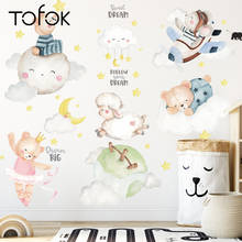 Tofok-pegatinas de PVC para decoración de pared, calcomanías de vinilo con diseño de nubes cálidas, oso de oveja, estilo nórdico Ins, para habitación de bebé y niños 2024 - compra barato