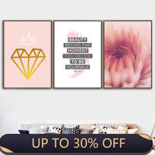 Coroa de diamante flores citações nordic posters e cópias da parede arte da lona quadros parede para sala estar menina decoração 2024 - compre barato