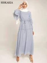 Siskakia модное мусульманское хиджаб платье для женщин однотонное с круглым вырезом с длинным рукавом скромное арабский Оман Турция Исламская одежда Eid Рамадан 2024 - купить недорого
