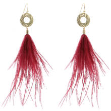 Badu Long Ostrich Feather Earrings for Women Metal Vintage Hanging Dangle Earring 2020 Fashion Jewelry Wholesale Dropshiping 2024 - buy cheap