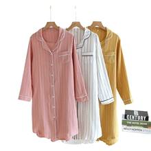 46d-3spring simples listrado camisola feminina 100% algodão crepe japonês camisola de manga longa interior sleepwear 2024 - compre barato