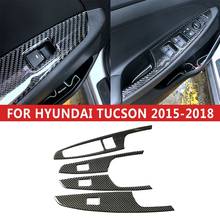 Panel de interruptor de ventana de fibra de carbono Real, manija de puerta, tazón, caja de cambio de marchas, cubierta de Panel, pegatinas para Hyundai Tucson 2015-2018 2024 - compra barato