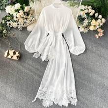 European Summer New Niche Irregular Lace Stitching Ruffles Lantern Sleeves Thin Chiffon Shirts Women Fashion Streetwear 2021 2024 - buy cheap