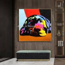 Arthyx pintados à mão abstrata moderna colorido cão dos desenhos animados pintura a óleo na lona arte da parede imagem para sala de estar decoração casa 2024 - compre barato