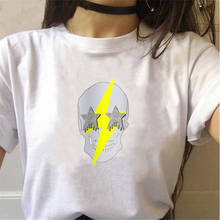 Женская футболка с принтом в виде черепа и молнии, в готическом стиле 2024 - купить недорого