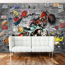 Personalizado grande papel de parede 3d mural retro nostálgico motocicleta barra fundo decoração pintura papel parede mural 2024 - compre barato