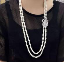 Красивое Двухрядное ожерелье из натурального белого жемчуга 8-9 мм, 24-26 дюймов 2024 - купить недорого
