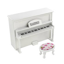 Mini piano vertical de madeira com banco, acessório miniatura para casa de bonecas 1/12 2024 - compre barato