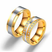 AsJerlya-Anillo de boda de Color dorado para mujer y hombre, joyería de acero inoxidable, anillo de compromiso, regalo de aniversario para pareja 2024 - compra barato