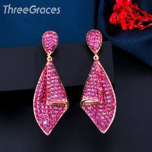 ThreeGraces, изысканные, полностью красные, с фианитом, с кристаллами, проложить, золотой цвет, длинные висячие серьги для женщин, модные праздничные ювелирные изделия, ER522 2024 - купить недорого
