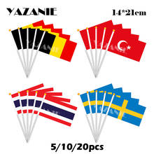 YAZANIE-Bandera de mano pequeña de poliéster, impresión nacional del mundo, 14x21cm, 5/10/20 unidades, Bélgica, Turquía, Tailandia, Suecia 2024 - compra barato