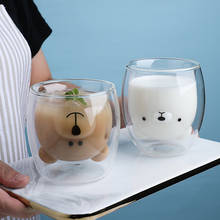 Креативная двухслойная кофейная кружка с милым медведем, кошкой, мультяшными животными, молочным соком, стеклянная чашка, термостойкая чашка 2024 - купить недорого