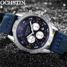 OCHSTIN Man WristWatch Chronograph Auto Date Sport Men Watch Military Top Brand Luxury Blue Genuine Leather Male Clock 6116 2024 - buy cheap