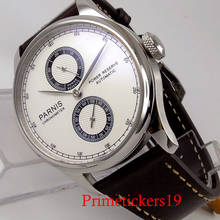 PARNIS Automatic Men Wristwatch White Dial  Power Reserve Stainless Steel Case Leather Band ST Movement Seeing Through Backcover 2024 - buy cheap