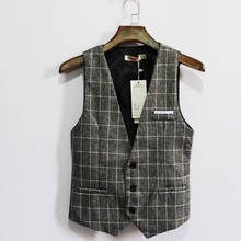 Clássico terno fino colete masculino casual negócios profissional colete coreano xadrez colete homem roupas 2024 - compre barato