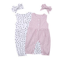 0-18m bebê recém-nascido menino menina macacão bandana 2 pçs polka dot impresso sem mangas macacão roupas de verão 2024 - compre barato
