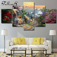 FULLCANG Seaside village scenery 5 piece diy diamond painting full square round drill mosaic embroidery sale decoration FC3051 2024 - buy cheap