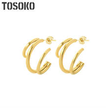 TOSOKO-pendientes multicapa en forma de C para mujer, joyería de acero inoxidable, moda minimalista, BSF307 2024 - compra barato