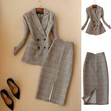 2 piece set women autumn and winter new fashion long-sleeved suit plaid temperament suit skirt office lady two-piece suit 2024 - buy cheap