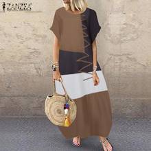 Plus Size Retro Patchwork Dress Women's Summer Baggy Sundress ZANZEA 2020 Casual Cotton Linen Maxi Vestidos Short Sleeve Robe 2024 - buy cheap