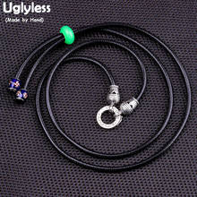 Uglyless-Cadena de cuerda de cuero genuino ajustable para hombre y mujer, 5MM de grosor, collares de plata 925 auténtica, Plata tailandesa, sin colgante, C111 2024 - compra barato