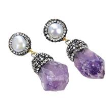 GG Jewelry 15x26MM White Pearl Purple Amethyst Rough Earrings 2024 - buy cheap