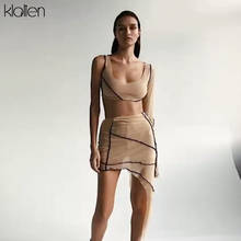 Klalien conjunto de mini saia e top de malha transparente, duas peças feminino, moda verão praia férias, saia de duas peças 2024 - compre barato