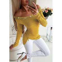 Knitted Top women Sexy Off Shoulder Blouse Ladies Beading Long Sleeve Blouse and Tops Women 2020 Zipper Solid Color Shirt Female 2024 - buy cheap