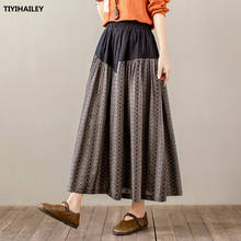 TIYIHAILEY Free Shipping 2021 New Long Maxi A-line Elastic Waist Women Cotton Linen Patchwork Skirts Spring Summer Big Hem Black 2024 - buy cheap