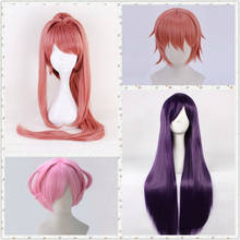 Peluca rosa de Anime DDLC Natsuki Monika, 100cm de largo, Cosplay de hayori, pelo naranja Yuri, 80cm, peluca púrpura + gorro de peluca gratis 2024 - compra barato