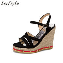 Esrfiyfe 2021 nova moda feminina sandálias verão super salto alto plataforma sapatos mulher cunha plataforma tecelagem tamanho grande 34-50 2024 - compre barato