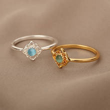Vintage Blue Opal Sunflower Rings For Women Adjustable Flower Engagement Wedding Ring Couple Finger Ring Anillo Female Jewelry 2024 - buy cheap