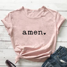 Надписью «Amen» 100% хлопковая Футболка для женщин Писания Кристиан смешные футболки унисекс с короткими рукавами религия Цитата футболка дропшиппинг 2024 - купить недорого
