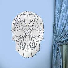 Adesivo de parede espelhado acrílico para halloween, faça você mesmo, espelho de terror, cabeça de esqueleto, crânio, removível, mural 2024 - compre barato