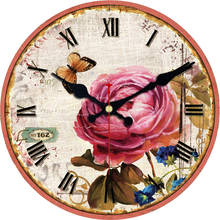 Vintage Shabby Rose Floral Round Wooden Wall Clock, Silent Non Ticking Oil Painting Home Office School Decorative Clock Art 2024 - buy cheap