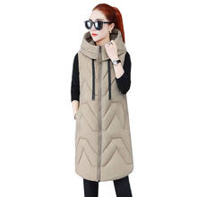 2021 Autumn New Femme Women Down Cotton Vest Removable Hooded Long Sleeveless Jacket Casual Loose Waistcoat Female Tide G643 2024 - buy cheap