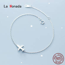 La Monada-pulsera de avión para mujer, de Plata de Ley 925, plata fina Real 925, cadena, cepillada 2024 - compra barato