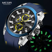 Часы мужские MEGIR с силиконовым ремешком, водонепроницаемые, синие 2024 - купить недорого