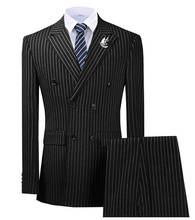 Terno masculino listrado, formal, duas peças, fit regular, smoking, casamento, noivo (blazer + colete + calça) 2024 - compre barato